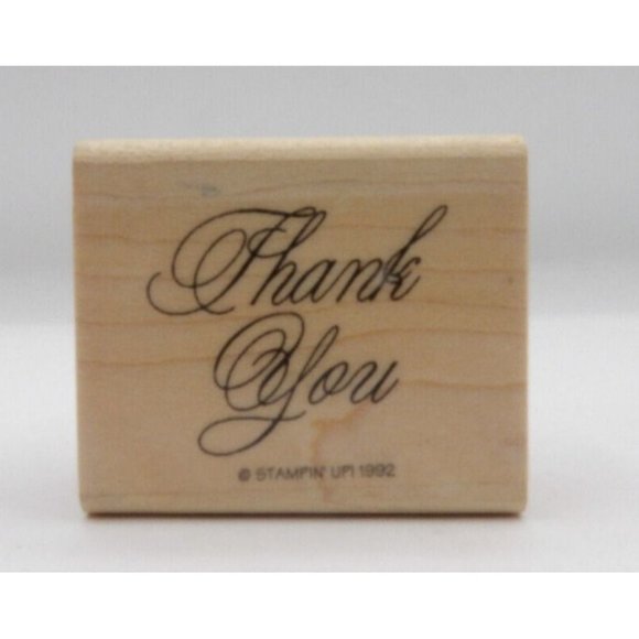 Stamp, Wooden Rubber, Thank You ©1992 Stampin Up! 1 3/4"x1 1/2" Vintage - Picture 1 of 3